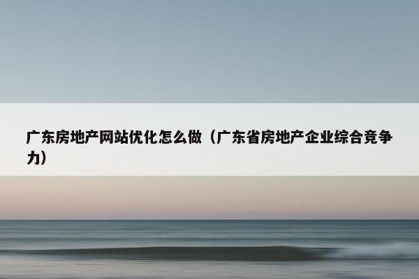 广东房地产网站优化怎么做（广东省房地产企业综合竞争力）