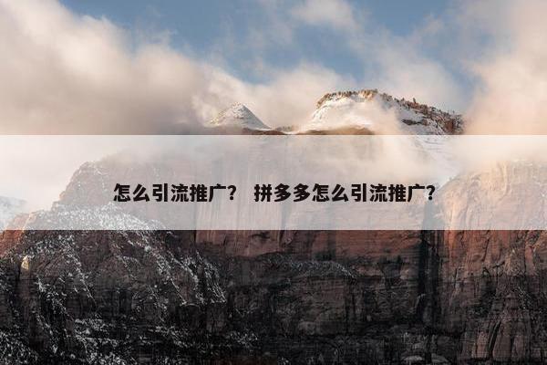 怎么引流推广？ 拼多多怎么引流推广？