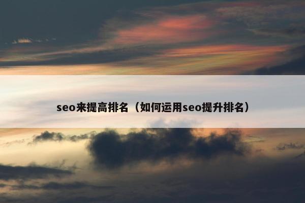 seo来提高排名（如何运用seo提升排名）